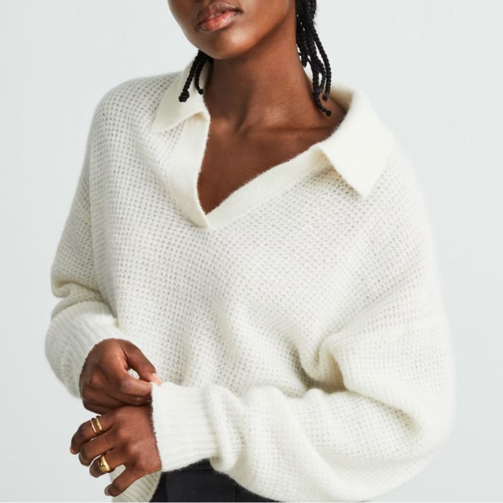 Everlane Alpaca Waffle Stitch Polo Sweater